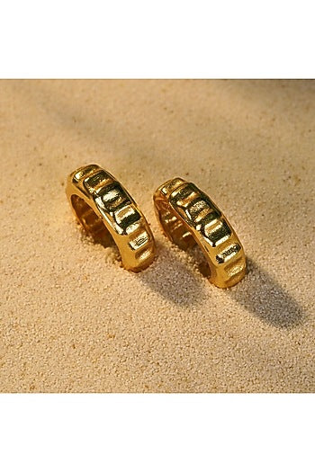 Gold Finish Bamboo Cuff Earrings