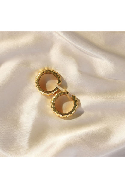 Gold Finish Bamboo Cuff Earrings