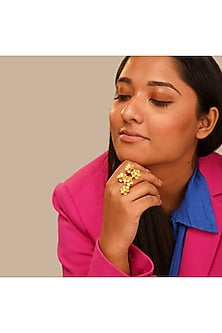 Gold Finish Handcrafted Floral Ring