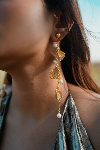 Gold Finish Pearl Handcrafted Dangler Earrings