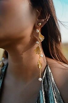 Gold Finish Pearl Handcrafted Dangler Earrings