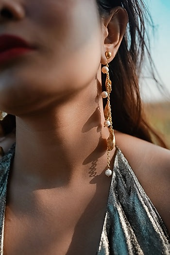 Gold Finish Pearl Handcrafted Dangler Earrings