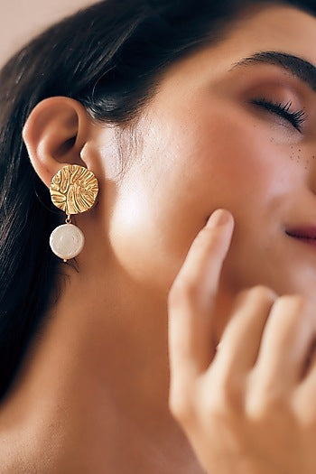 Gold Finish Pearl Handcrafted Dangler Earrings With Cuff