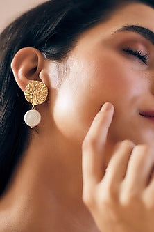 Gold Finish Pearl Handcrafted Dangler Earrings With Cuff