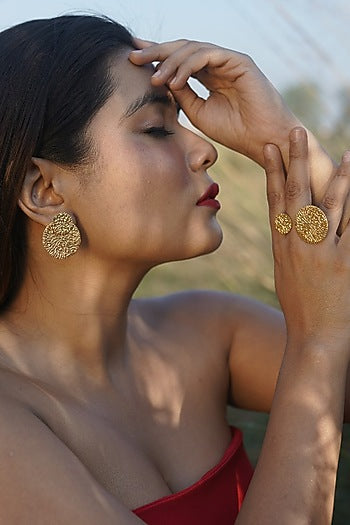 Gold Finish Handcrafted Dangler Earrings With Cuff