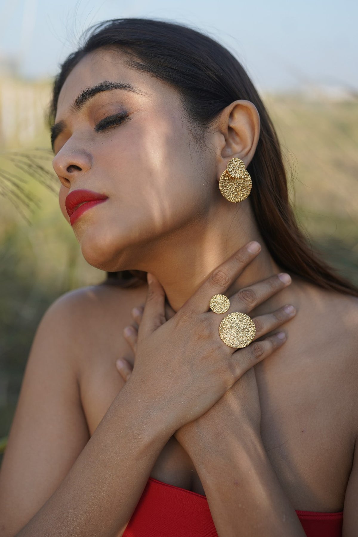 Gold Finish Handcrafted Dangler Earrings With Ring