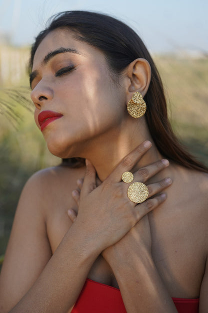 Gold Finish Handcrafted Dangler Earrings With Ring