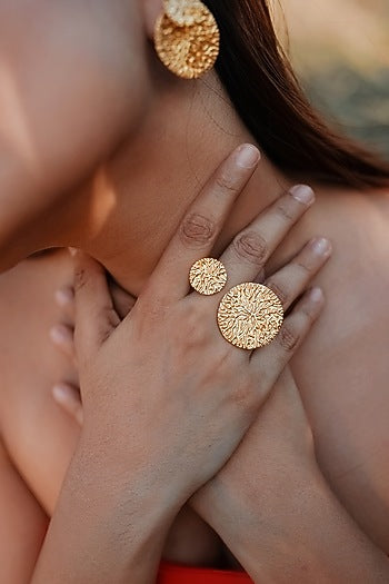 Gold Finish Handcrafted Dangler Earrings With Ring