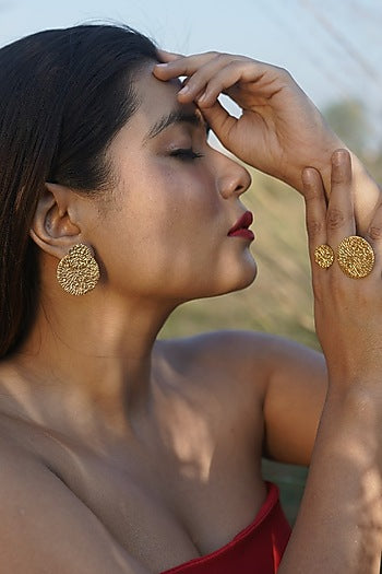Gold Finish Handcrafted Dangler Earrings With Ring