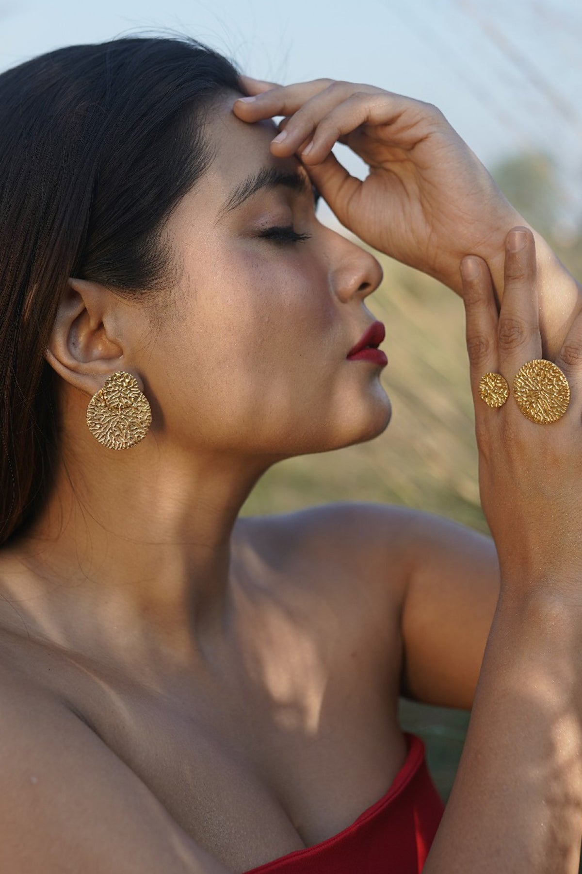 Gold Finish Handcrafted Dangler Earrings With Ring