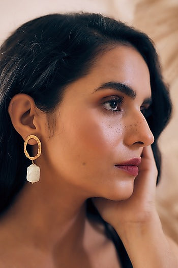 Gold Finish Pearl Handcrafted Dangler Earrings With Ring