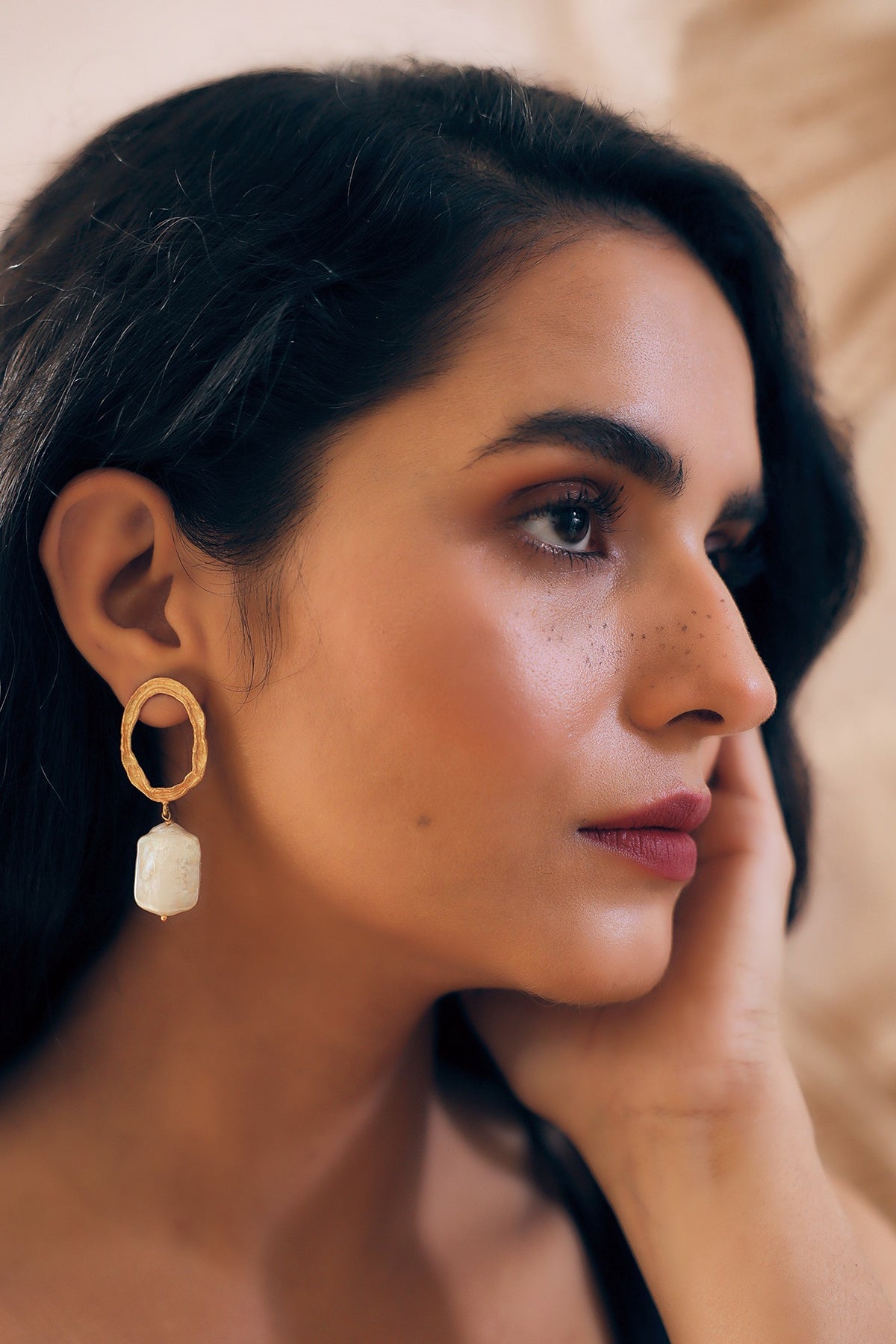 Gold Finish Pearl Handcrafted Dangler Earrings With Ring