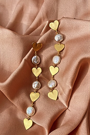 Gold Finish Pearl Handcrafted Dangler Earrings