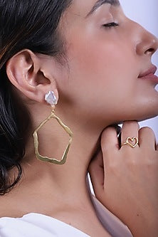 Gold Finish Baroque Pearl Handcrafted Dangler Earrings