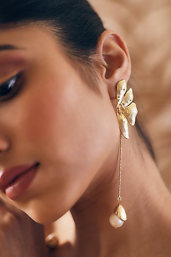 Gold Finish Baroque Pearl Handcrafted Dangler Earrings