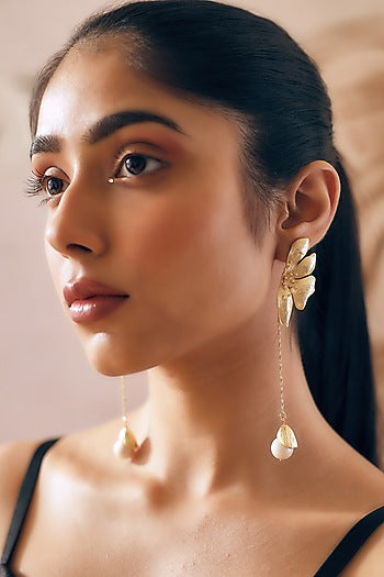 Gold Finish Baroque Pearl Handcrafted Dangler Earrings