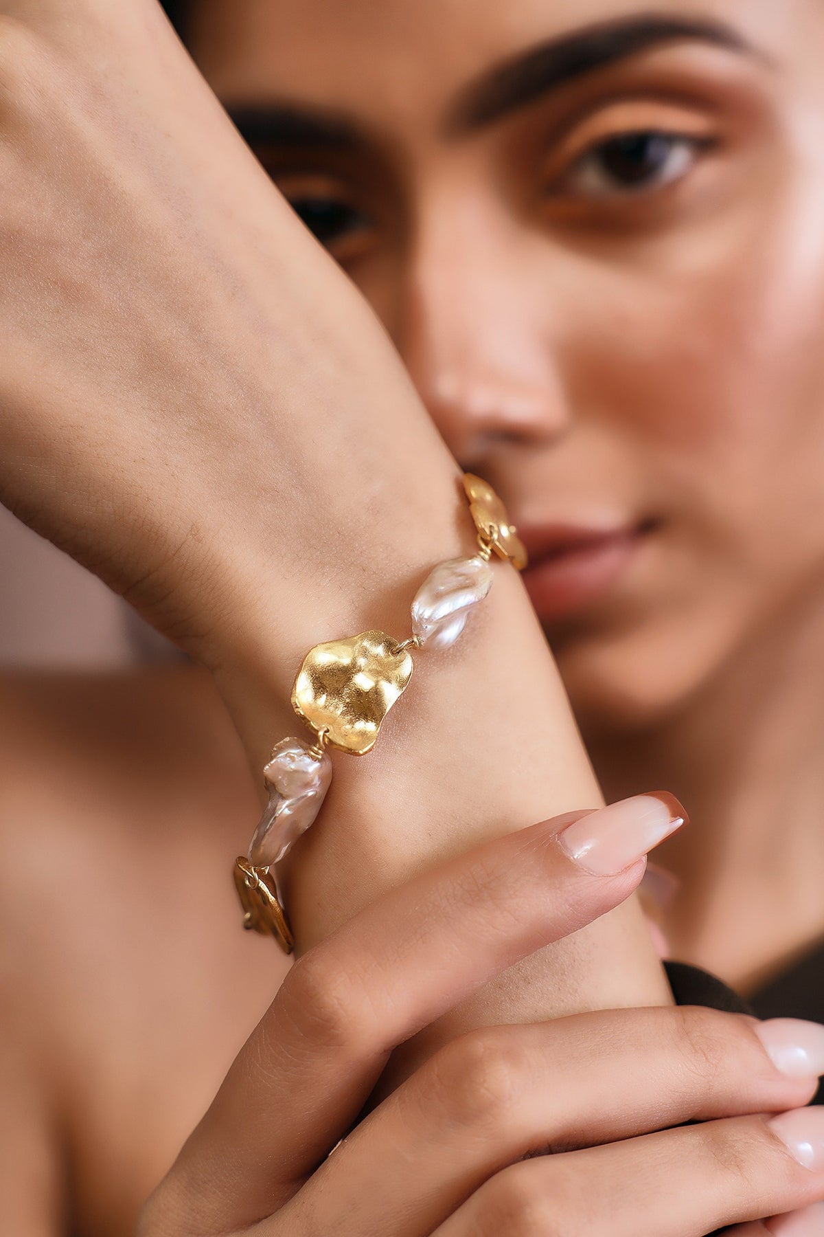 Gold Finish Baroque Pearl Handcrafted Bracelet