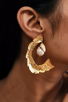 Gold Finish Baroque Pearl Handcrafted Dangler Earrings