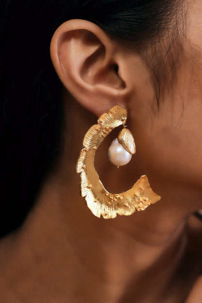 Gold Finish Baroque Pearl Handcrafted Dangler Earrings