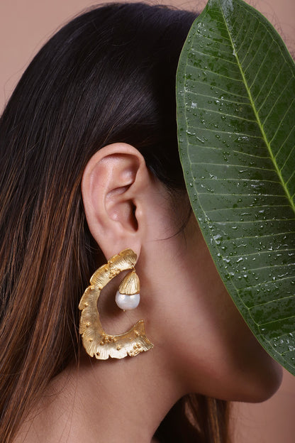 Gold Finish Baroque Pearl Handcrafted Dangler Earrings