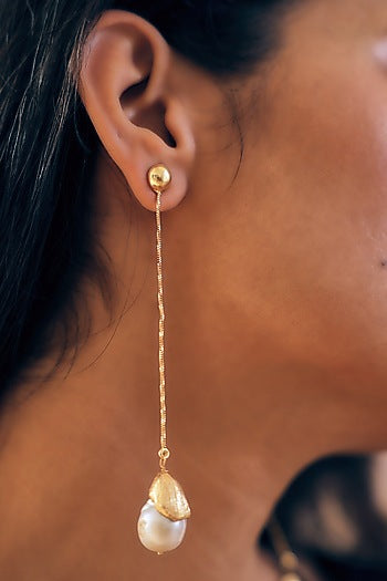 Gold Finish Baroque Pearl Handcrafted Dangler Earrings