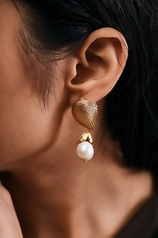 Gold Finish Baroque Pearl Handcrafted Dangler Earrings