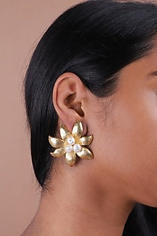 Gold Finish Pearl Handcrafted Stud Earrings