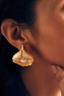 Gold Finish Pearl Handcrafted Stud Earrings