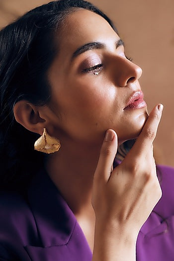Gold Finish Pearl Handcrafted Stud Earrings