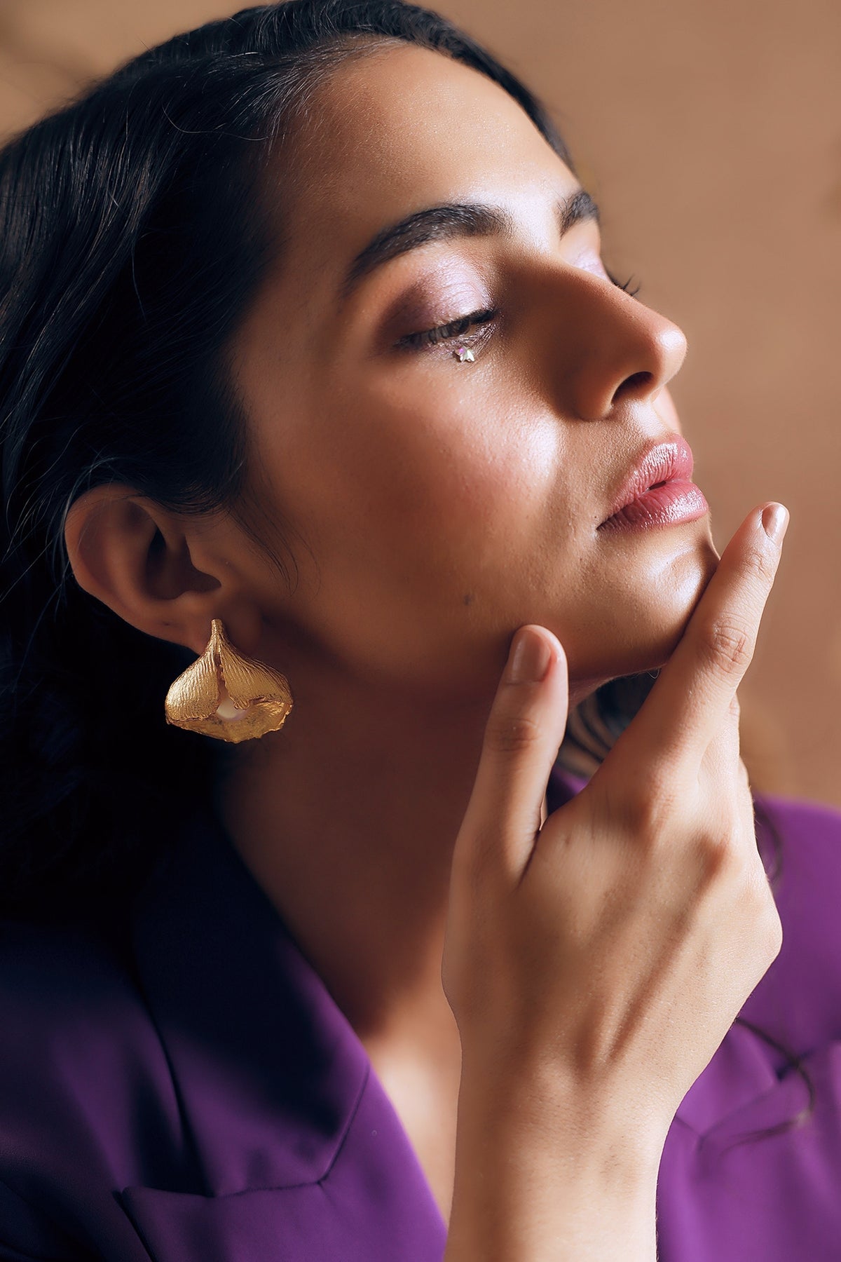 Gold Finish Pearl Handcrafted Stud Earrings
