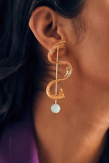Gold Finish Marble Beaded Handcrafted Dangler Earrings