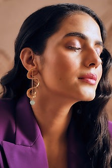 Gold Finish Marble Beaded Handcrafted Dangler Earrings