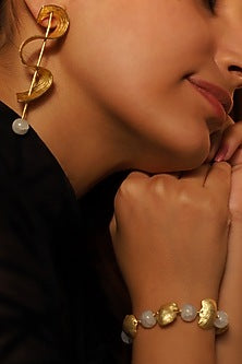 Gold Finish Marble Beaded Handcrafted Dangler Earrings