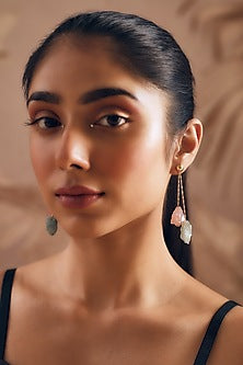 Gold Finish Rose Quartz & Aquamarine Stone Dangler Earrings