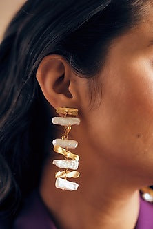 Gold Finish Pearl Handcrafted Dangler Earrings