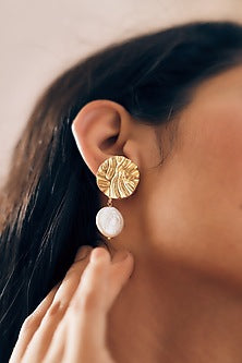 Gold Finish Pearl Handcrafted Dangler Earrings