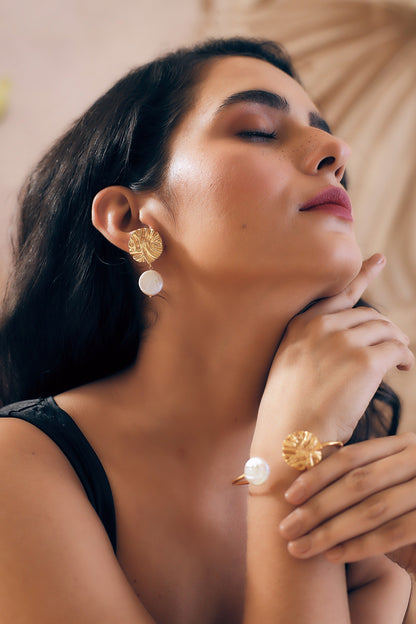 Gold Finish Pearl Handcrafted Dangler Earrings