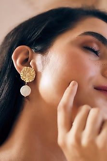 Gold Finish Pearl Handcrafted Dangler Earrings