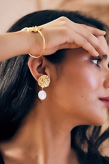Gold Finish Pearl Handcrafted Dangler Earrings
