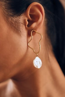 Gold Finish Pearl Handcrafted Dangler Earrings