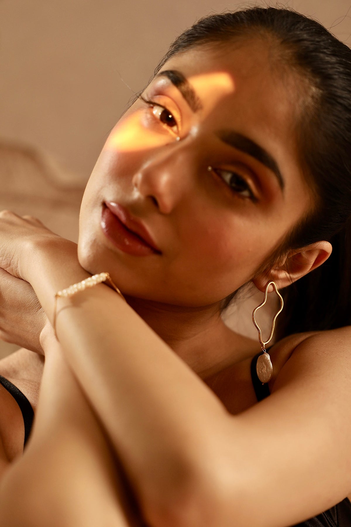 Gold Finish Pearl Handcrafted Dangler Earrings