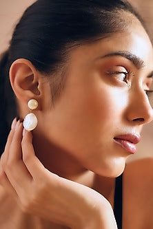 Gold Finish Pearl Handcrafted Dangler Earrings