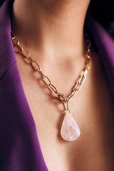 Gold Finish Rose Quartz Handcrafted Necklace