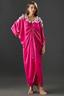 Fuchsia Satin Scrunchy Drawstring Dress