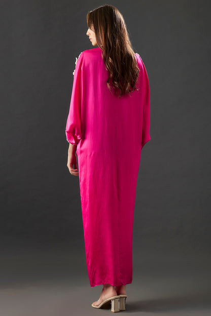 Fuchsia Satin Scrunchy Drawstring Dress