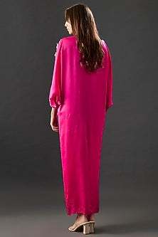 Fuchsia Satin Scrunchy Drawstring Dress