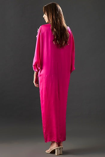 Fuchsia Satin Scrunchy Drawstring Dress