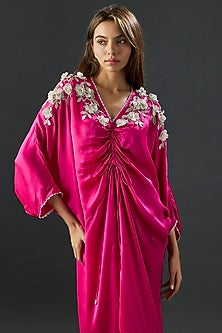Fuchsia Satin Scrunchy Drawstring Dress