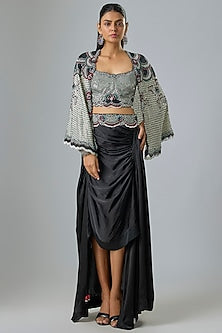 Black Satin Drawstring Skirt Set