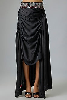 Black Satin Drawstring Skirt Set